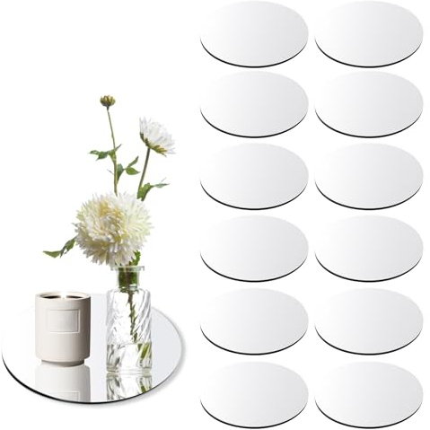 12 Pieces Acrylic Round Mirror Plate, 25cm Circle Tabletop Candle Tray Decor Plates for Weddings, Parties, Christmas Decorations