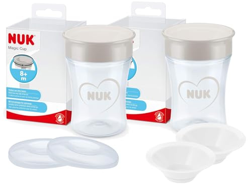 NUK Evolution Magic Cup Set – 2x Timeless Design Trinkbecher 230ml + Ersatzdeckel & Trinktüllen – BPA-frei, auslaufsicherer Becher für Babys & Kleinkinder