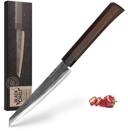 Black Chili Steakmesser für Steak, Fleisch, Geflügel und Schinken | Griff: Ebenholz | 12 cm Carbonstahl Klinge | BBQ Messer für Fleisch | Grillmesser mit glatter Klinge | SCOTCH-BONNET-12