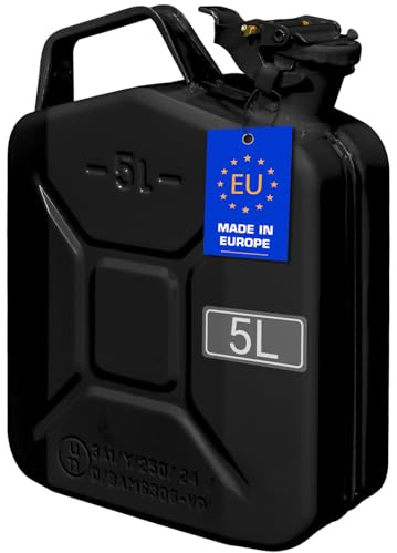 FIXKRAFT Benzinkanister 5L Metall 5 Liter Kanister für Benzin Diesel Kraftstoffkanister mit Entlüftung Reservekanister (Schwarz, lackiert)