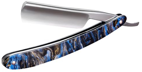 Straight Razor Kit Professional Shave Ready for Men Barber,Straight Edge Razor Carbon Steel Sharp Shaver with Shaving Strop Brush Shaving Cream for Men Home &Grooming Using (Acrylic Blue)