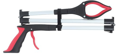 Agarrador de Alcance Plegable de Aleación de Aluminio y Pp Rojo | Brazo Largo de Tres Pliegues, Diseño Ergonómico, Uso Interior y Exterior, para Personal de Saneamiento