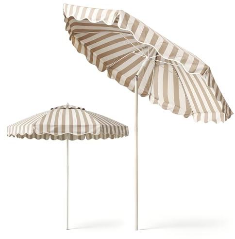 LIVLIG - Ombrellone parasole di alta qualità, 200 cm, per balcone e giardino, pieghevole, con protezione solare, balcone, ombrellone da giardino o balcone con protezione UV, A righe beige/bianco