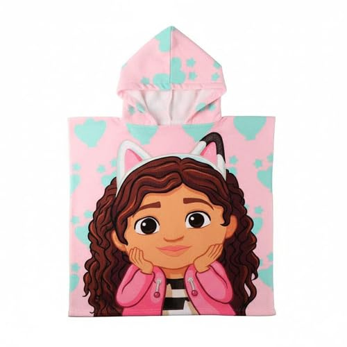 Poncho Gabby Dollhouse Niño y Niña - Poncho Infantil Gabby Dollhouse con Capucha y Secado Rápido, Toalla Poncho Niños, Playa, Piscina y Verano, Baño Infantil Ligero y Absorbente