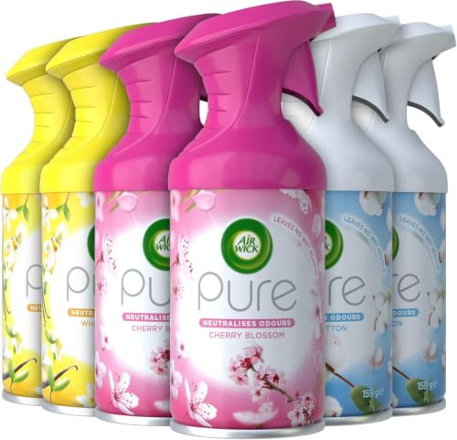 Air Wick Pure Aerosol, Cherry Blossom Air Freshener, 3x 250ml (Cherry Blossom, Soft Cotton, White Vanilla Bean)