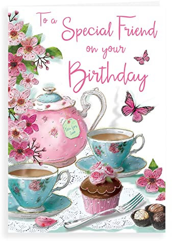 Piccadilly hälsningar kunglig publicering födelsedagskort vän – 23 x 15 cm, vit|rosa|grön|grå|persika