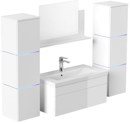 Home Deluxe - Badmöbel-Set - WANGEROOGE Big Weiß - X-Large - inkl. Waschbecken und komplettem Zubehör - Breite Waschbecken: ca. 80 cm I Badezimmermöbel Waschtisch Badmöbelset