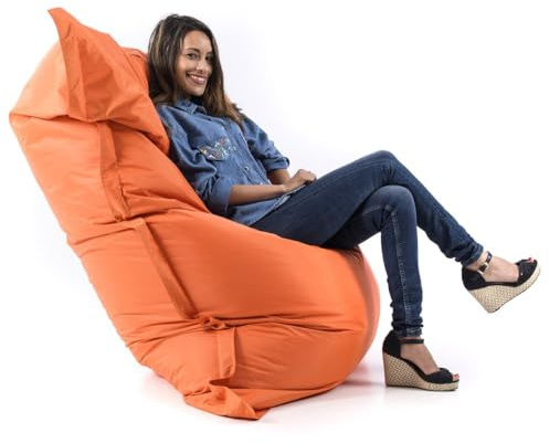 LIVEDECO - Pouf Géant Orange BiG52 Classic 170x130 cm - Déhoussable, Intérieur/Extérieur, Rempli de Billes de Polystyrène