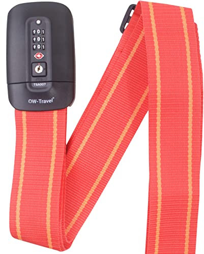 OW-Travel Kofferband Gurt mit TSA Schloss. Koffergurt mit adressschild (1 Stück Rot/Gelb) Koffergurt Mit Zahlenschloss. Luggage Strap Koffer Gurtband.Koffer Gurt Koffer Band.Koffergurt Bunt Auffällig