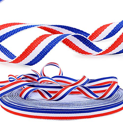 FLOFIA 50M Geschenkband zum Basteln und Verpacken Schleifenband Dekoband Stoffband Geburtstag Geschenkverpackung für Taufe Hochzeit Weihnachten Rot Weiß Blau 1cm Breit