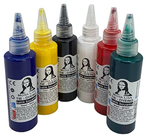 Monalisa Batikfarben-Set 6x70 ml. Batik Farben für T-Shirts. Stofffarben-Set 6 Farben je 70ml. Stofffarbe, Stoff Malfarben, Textilfarben, Tie-Dye, Textilmalfarben 6 x 70ml