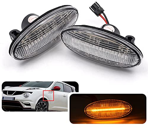 2X LED Seitenblinker Repeater Licht für N/issan Juke F15 Juke Nismo 10-14 Qashqai 10-13 Micra III IV March K12 K13 09-17 X-Trail 07-14 Leaf Cube Note Clear Lens Fender Blinkerlampe