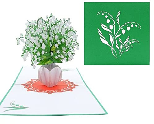 Lily of the Valley Pop Up Card,3D Happy Birthday Pop Up Card with 3D Lily of the Valley Flowers Design, Flower Pop Up Card, Card for Mother’s Day, Get Well Pop Up Card, Women and Friends, F16