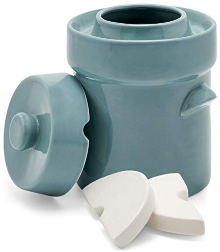 Fermentation Crock Jar Sauerkraut Crock -For Onggi Kimchi Pot (1.3 Gallon) Ceramic Fermenting Crock with Glazed Weights for Fresh Chinese Pickle, Kimchi & Kombucha - Stoneware Pickling Crock