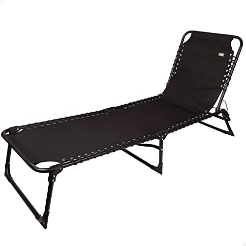 Aktive 61087 – Schwarze, klappbare Gartenliege mit mehreren Positionen | Maße 190x58x32/82 cm, für 1 Person, trägt max. 110 kg | Gartenhängematten und Sonnenliegen | Gartenmöbel für den Außenbereich