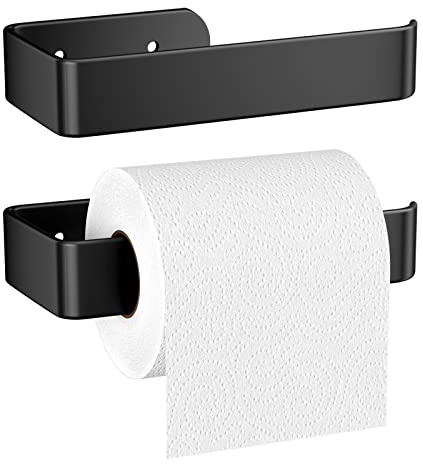 Gvolatee 2 stück 16CM Toilettenpapierhalter Aluminum Alloy Matt, Klopapierhalter mit Bohren, Wc Klorollenhalter für Wandmontage mit Befestigte Schrauben, Stabil Wc Papier Halterung Schwarz