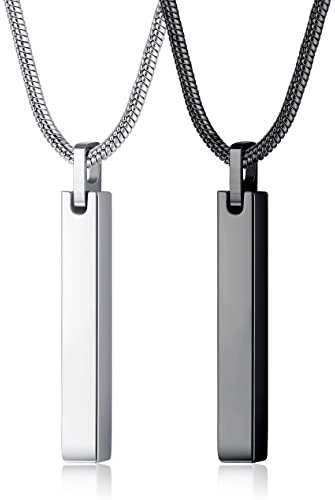 JeweBella 2PCS Halskette Quader Edelstahl für Herren Silber/Schwarz Bar Anhänger mit SchlangenKette 61CM Edelstahl Quader Kette für Männer Damen Schmuck Geschenk