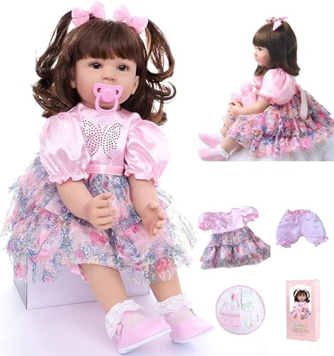 ZIYIUI Reborn Baby 60cm 24 Zoll Reborn Puppon Lebensecht Weiche Vinyl Silikon Mädchen Neugeborene Reborn Baby Puppe Echt Aussieht wie