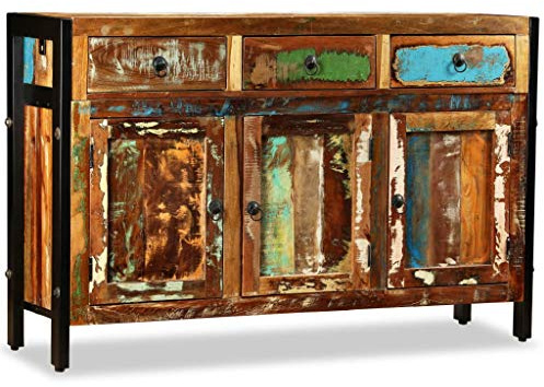 Hommdiy Sideboard mit 3 Fächern 3 Schubladen Handgefertigt Kommode Beistellschrank Mehrzweckschrank Anrichte Schrank Recyceltes Massivholz 120x35x76cm