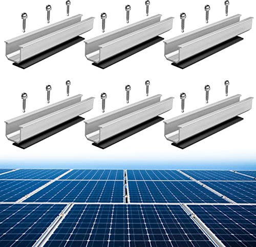 Anbte Solarmodul Halterung Set 6 Stück 200mm Kurzschiene aus Aluminium Flachdach Befestigungssystem inkl. M5.5*30mm Schrauben + Gummipads, Solarpanel Halter Dachmontage Set Trapezblech