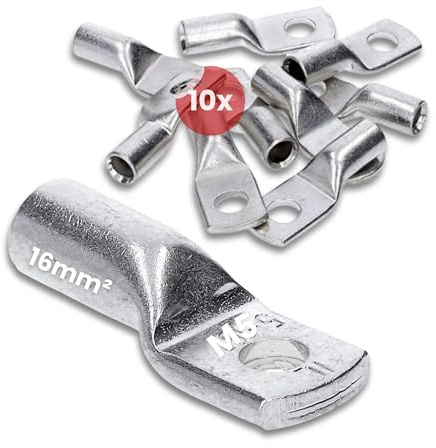 Kalitec 10x Rohrkabelschuhe 16mm² M5 Ringöse - Quetschkabelschuhe Kupfer | Verzinnte Presskabelschuhe für Kfz, Solar und Elektro, korrosionsbeständig nach DIN EN 13600, 10er Set für 16 mm² Kabel