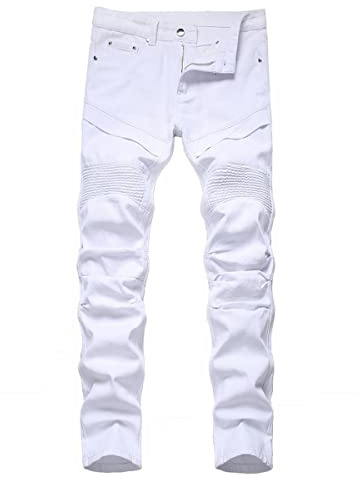AIYINO Mens Biker Jeans Ripped Regular Straight Leg Stylish Denim Jeans All Waist