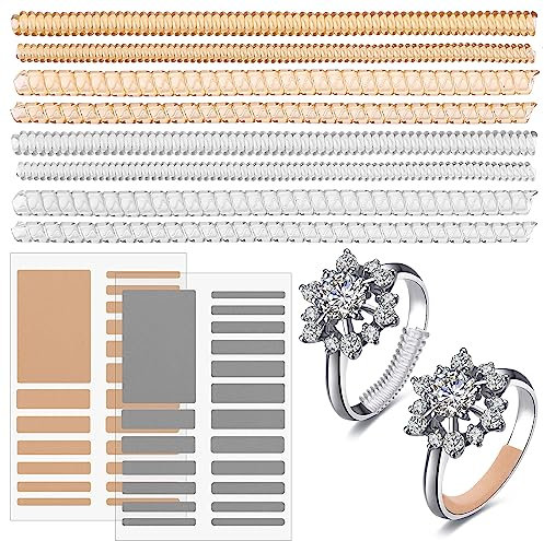 Amaxiu 46 Stück 4 Größen Unsichtbarer Ringgrößenversteller für lose Ringe, Spiralringversteller passend für breite Ringe Schmuck Spiralringspanner Abstandshalter Ringschutz Resizer (Transparent +Gold)