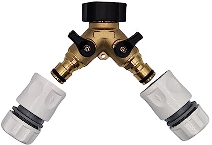 Premium Dual Tap Brass Connector Set with 2 Premium Hose end connectors for a Perfect fit with Your Garden Hoses - Hozelock Compatible. Durable 2 Way Brass Connector Splitter. Set by MYPURECORE