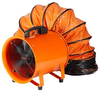 VEVOR Portable Ventilator, 254mm Heavy Duty Cylinder Fan with 10m Duct Hose, 255W Strong Shop Exhaust Blower 1720CFM, Industrial Utility Blower for Sucking Dust, Smoke, Smoke Home/Workplace