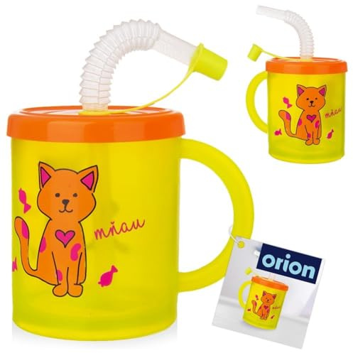 Kinderbecher Trinkbecher Becher Tasse mit Trinkhalm für Kinder Katze 260 m