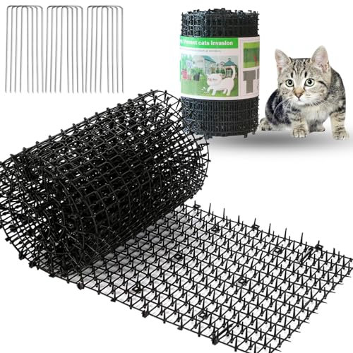 Scat Mat for Cats Black, 13ft Cat Repellent Mats with 6 Garden Staples, Plastic Training Scat Mat with Spikes, Anti-Cat Mats Dog Digging Deterrent Pad for Indoor and Outdoor Sofa Garden Flowerbeds