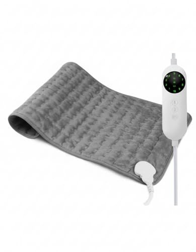 Heating Pad, Electric Heating Pad 24X12 for Back Neck Shoulder Belly Heating Technology, Ultra-Soft Moist & Dry Therapy Heat Pad with 10 Temperature Settings 3 Timer, Automatic Switch-Off, Grey