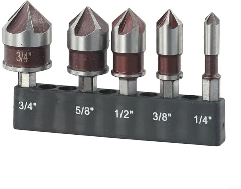 EXTRWORY 5pcs Countersink Drill Bit Set,Cobalt Countersink Bit,Hex Shank 5 Flute Metal M35,Cobalt Countersink Drill Bit Set 82 Degree
