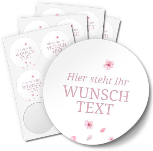 Einladungskarten Manufaktur Hamburg 24 PERSONALISIERTE Aufkleber mit Wunschtext individualisiert anpassbar Namen Datum Etiketten rund 4cm, Kirschblüte rosa