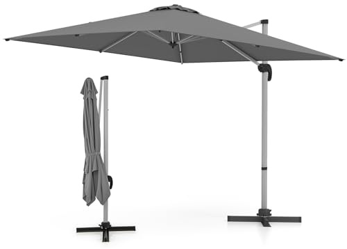 KOMFOTTEU Ampelschirm rechteckig, Sonnenschirm mit 360° drehbar, 3 x 3 m Gartenschirm mit Kreuzbasis, Terrassenschirm für Balkon, Schwimmbäder (Grau)