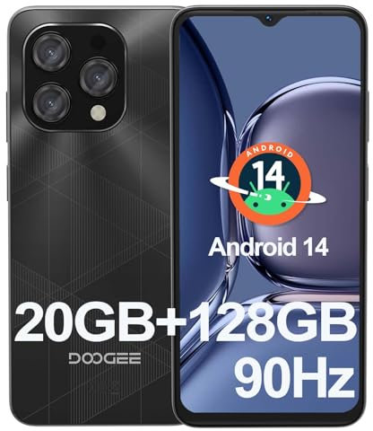 DOOGEE N55 Plus Phone, Android 14 Mobile Phone(2024), 20GB RAM+128GB ROM(TF 1TB), 90Hz 6.56 HD+ Waterdrop Screen Phones, 5150mAh, Octa Core, 13MP+8MP, 4G Dual SIM Phones Free Unlocked, OTG - Black