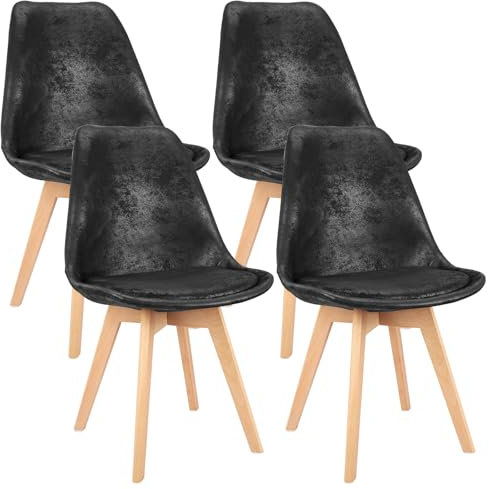 ANVOFONG Esszimmerstühle 4er Set,Beine aus Buche Massiv-Holz,Skandinavisches Retro-Design,bequemer Schalenstuhl - Eleganter Küchenstuhl,Stuhl Esszimmer für Esstisch,Schwarz