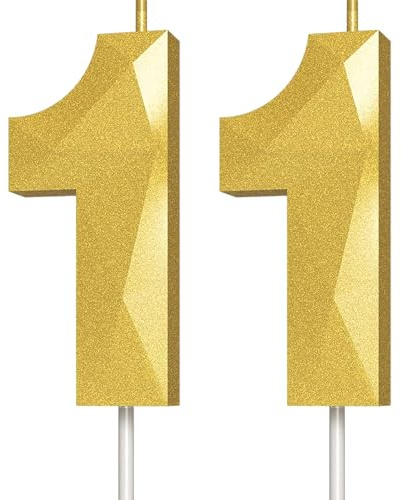 TOYVENTURES Number Birthday Candles 3D Diamond Shape Number Happy Birthday Cake Candles for Birthday Party Wedding Decoration Reunions Theme Party Milestone Celebration Caketopper (Gold 11)