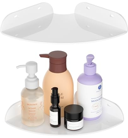 Sezanrpt 18x18CM Eckregal Wandhalterung Set von 2, Weiß Acryl Ecke schwimmende Regale, Ecke Wand Organizer Regal für Badezimmer, Küche, Schlafzimmer, Wohnzimmer, Esszimmer, Büro
