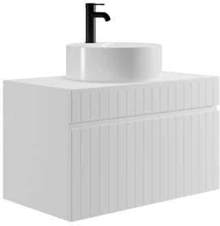 Vente-unique-Mueble de baÒo Flotante Blanco con Lavabo Redondo sobre encimera - 80 cm - SATARA