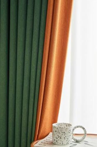 Aotiwe Light Blocking Curtains, Curtains for Living Room Elegant Jacquard Rhombus Dark Green Orange Side Door Curtains Chenille 2 Panel 42Wx96L Inch
