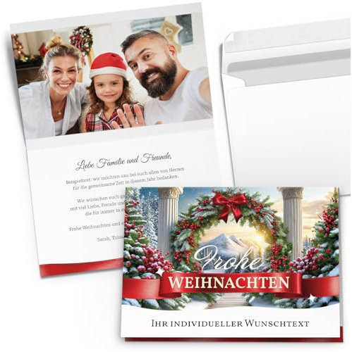 10 Personalisierte Weihnachtskarten mit Ihrem Text und Foto - Frohe Weihnachten 3 - individueller Weihnachtsgruß Grußkarte Weihnachten Klappkarten mit Umschlägen