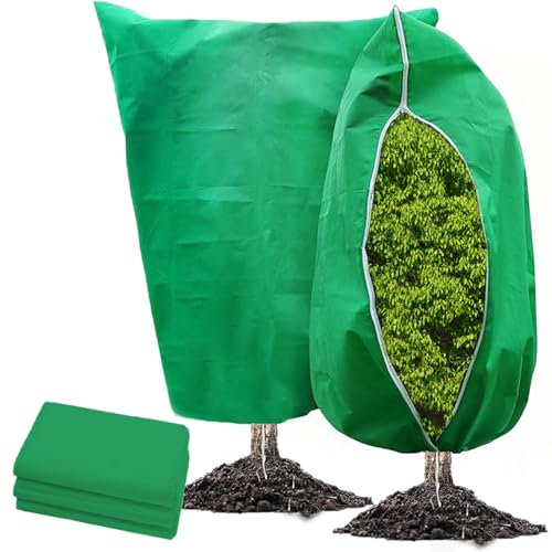 Plusupon 2 Packs Plant Covers Freeze Protection, 80 X 120cm Winter Plant Cover Bag with Drawstring Zipper, Large Frost Blankets for Plants, Frost Cloth Garden Fleece Frost Protection Tree Covers