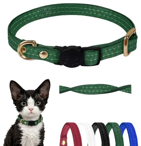 Collier Chat Anti-Étranglement, Cuir d'agneau Souple (Vert)