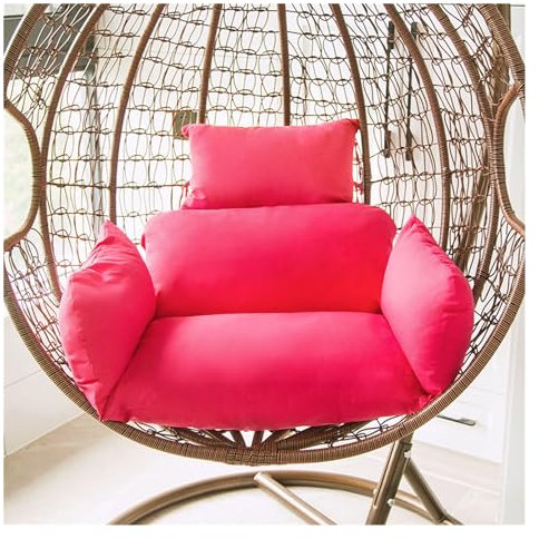 REKEELL Hängesessel Kissen Wohnkultur Innen- und Außenbereich Terrasse Hof Garten Strand Büro Hängekorb Stuhlkissen (Keine Schaukel) Ei Hängematte Nest Rückenkissen(Rose Red)
