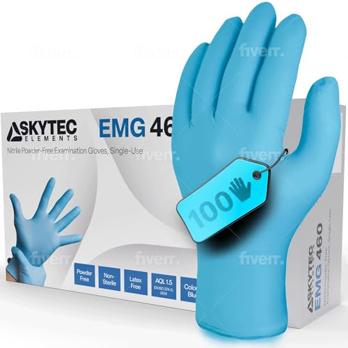 Skytec Premium Blue Nitrile Gloves - Pack of 100 Latex-Free Disposable Gloves - Non-Sterile Surgical Gloves for Medical, Food, & Cleaning - EN 455/374 PPE Certified - Medium