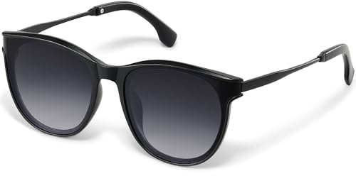 kunchu Sonnenbrille-Damen-Groß-Brillert-Frauen-Retro-Square -Trendy- Klassisch-UV400-Schutz-Ultraleicht-Runde Glänzend schwarzer Rahmen mit grauer Umrandung