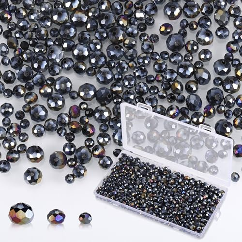 Zocipro 1000Pcs Crystal Glass Beads Kit, 4/6/8mm Faceted Rondelle Beads with Storage Box for DIY Jewellery Making Bracelets Necklace Crafts