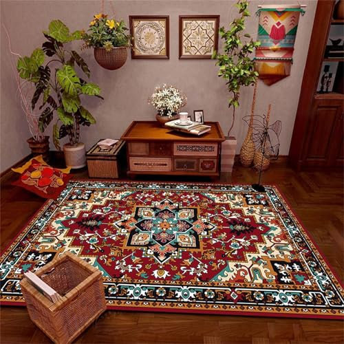 Grand tapis de yoga rouge pour salon facile à nettoyer, résistant à l'humidité et abordable, 120 x 140 cm
