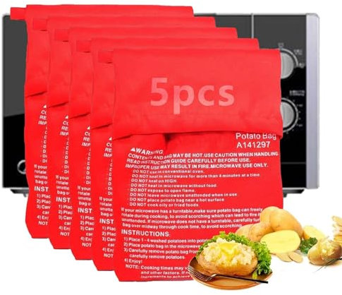 5Pcs Bolsa de Papa para Microondas,Bolsa Asar Patatas Saco,Bolsa Patatas Microondas de Cocina Lavable Reutilizable Cocer Patatas Microondas Bolsas Patatas Asadas Microwave